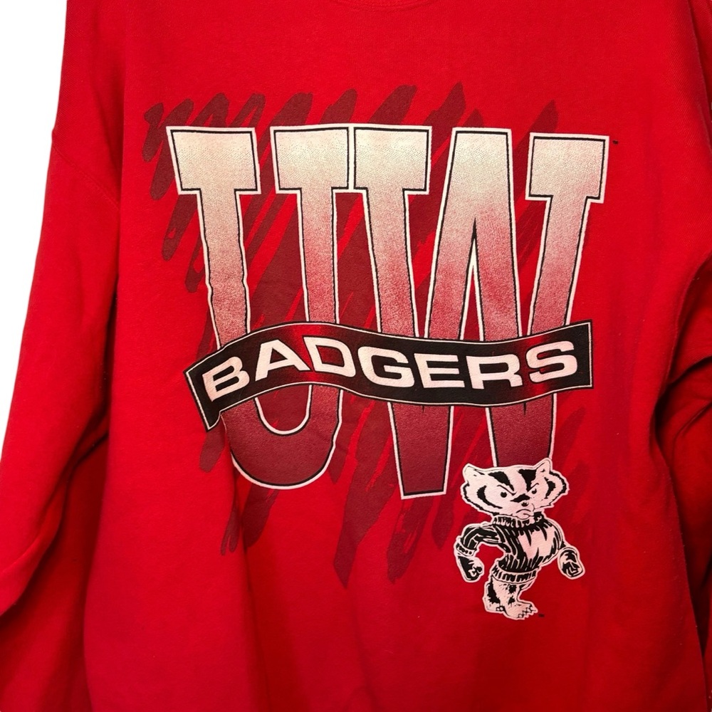 Vintage University of WISCONSIN Badgers 90s Big Print Logo Sweatshirt XL - Picture 3 of 6